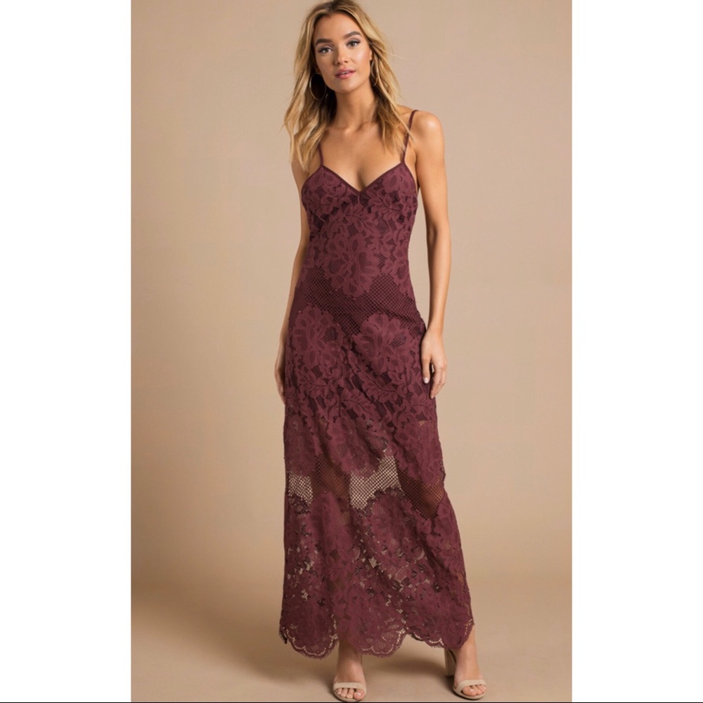 Tobi Wine Lace Maxi Dress